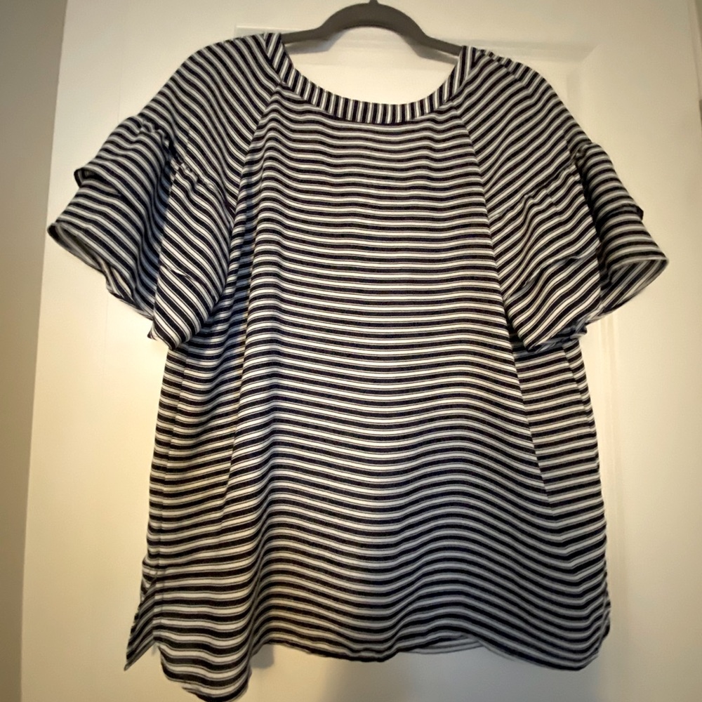 Loft Striped Ruffle Blouse
